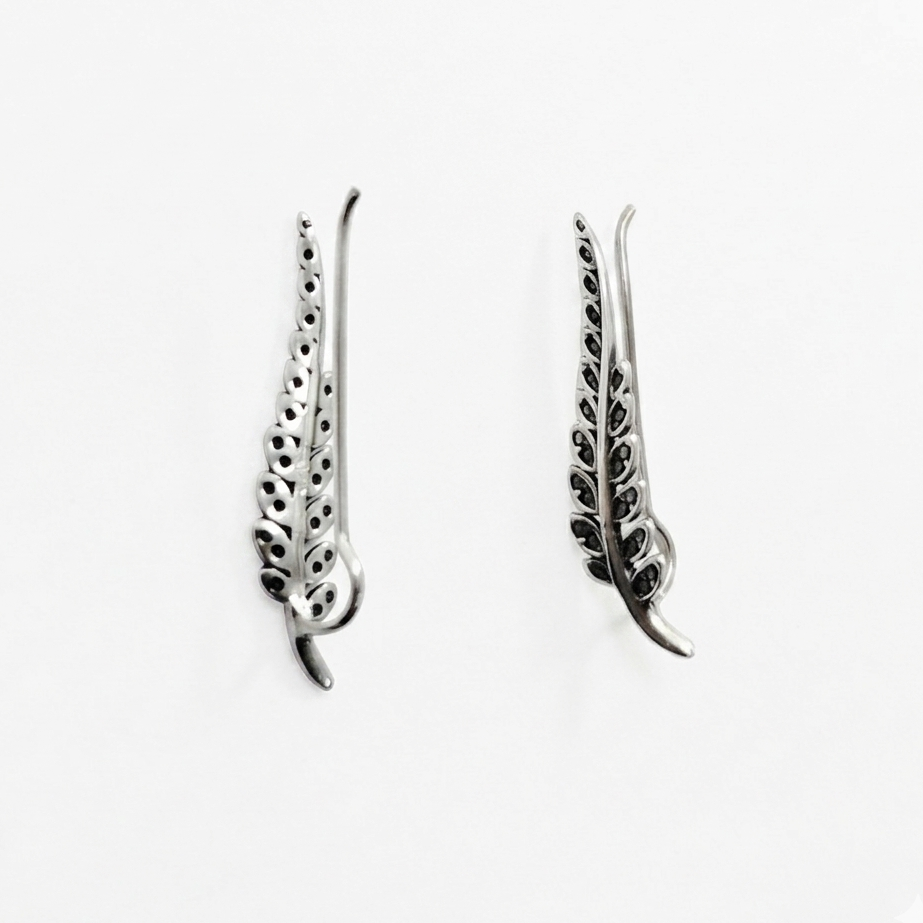 JSAJ 925 Sterling Silver Oxidized Leaf Ear Cuff Earrings for Girls and Women