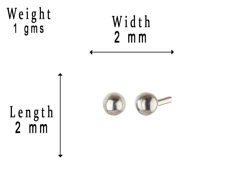 JSAJ 925 Sterling Silver BALL STUDD 3MM for Girls and Womens