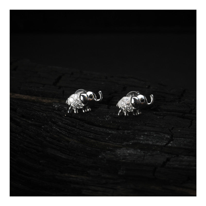 jsaj Silver 925 Sterling Silver Elephants Studds Tops Zercon Stone Studded Tiny Zercon Micro Setting of Stones Platinum Polish Studd For Womens or Girls