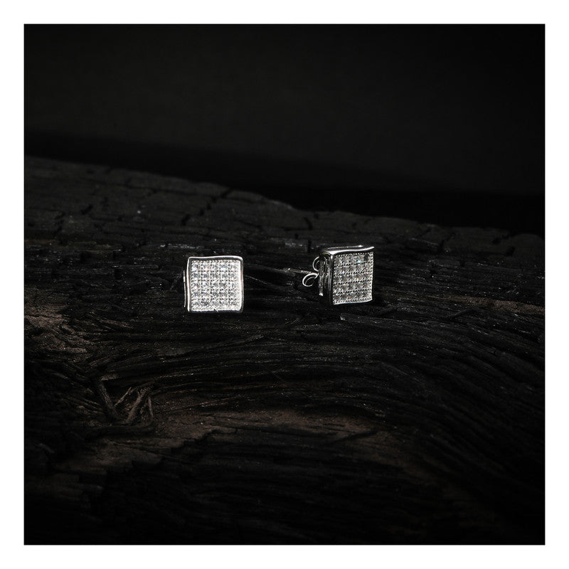 jsaj Silver 925 Sterling Silver Rectangle Design Studds Tops Zercon Stone Studded Tiny Zercon Micro Setting of Stones Platinum Polish Studd For Womens or Girls