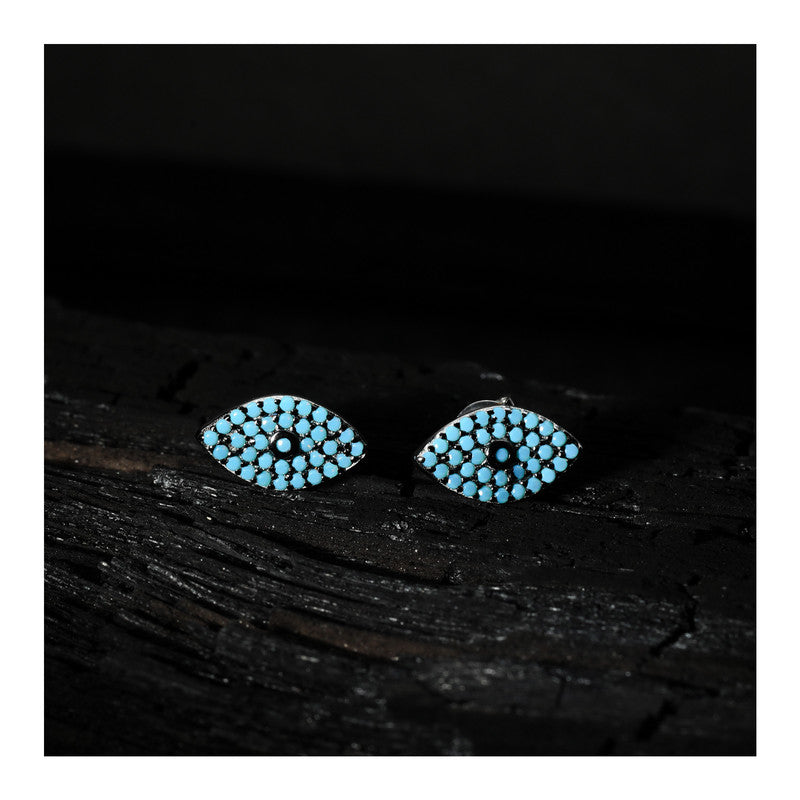 jsaj Silver 925 Sterling Silver Turquoise Studds Tops Zercon Stone Studded Tiny Zercon Micro Setting of Stones Platinum Polish Studd For Womens or Girls