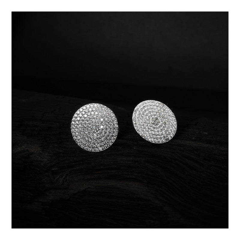 jsaj Silver 925 Sterling Silver Moon Design Studds Tops Zercon Stone Studded Tiny Zercon Micro Setting of Stones Platinum Polish Studd For Womens or Girls
