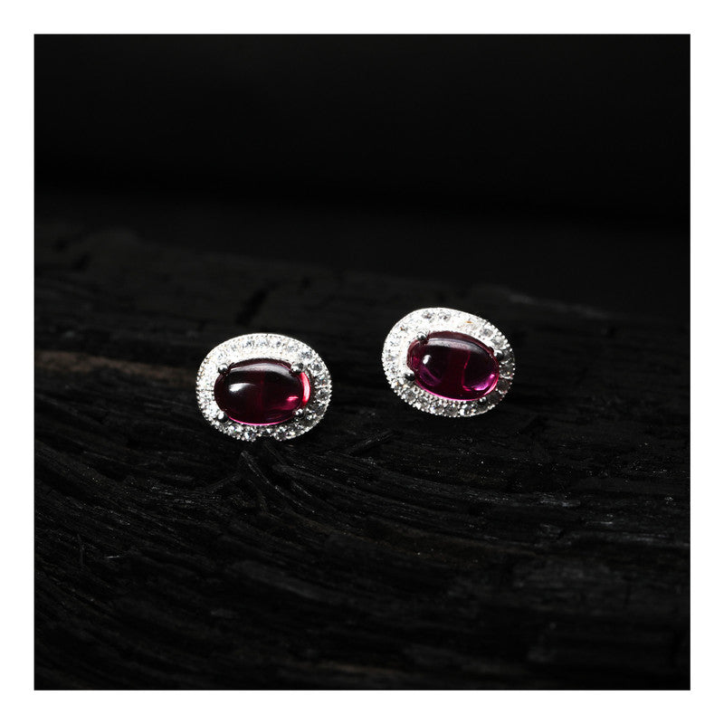 jsaj Silver 925 Sterling Silver Ruby stone Studds Tops Zercon Stone Studded Tiny Zercon Micro Setting of Stones Platinum Polish Studd For Womens or Girls