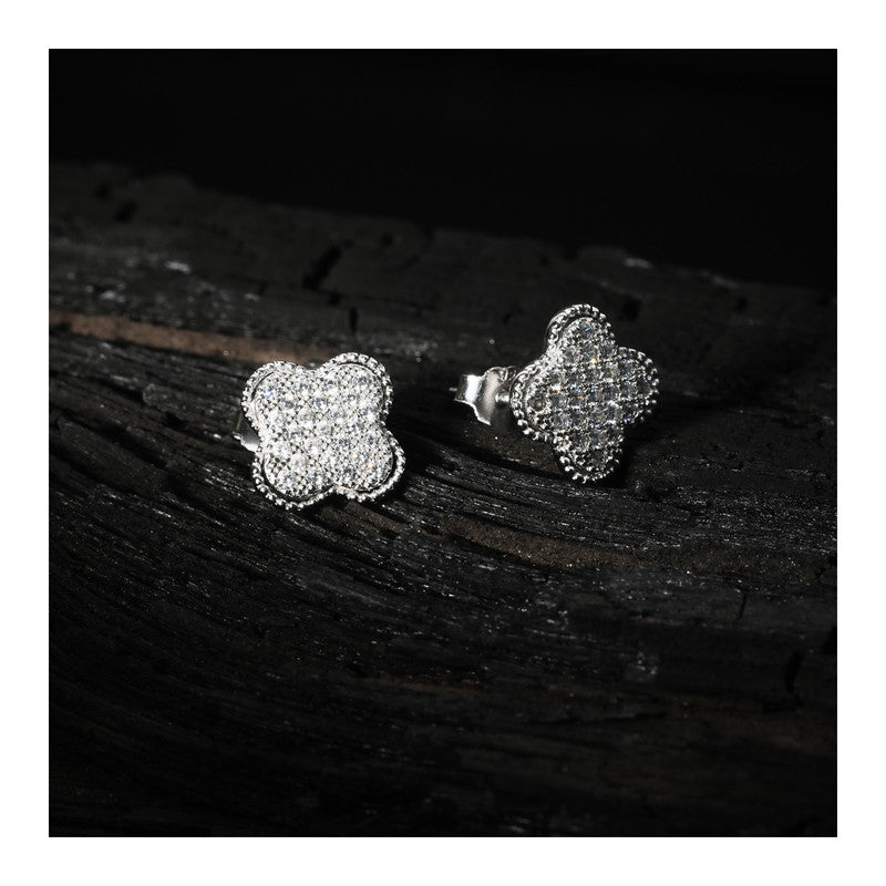 jsaj Silver 925 Sterling Silver Studds Tops Zercon Stone Studded Tiny Zercon Micro Setting of Stones Platinum Polish Studd For Womens or Girls