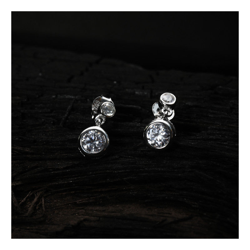 jsaj Silver 925 Sterling Silver double circle Studds Tops Zercon Stone Studded Tiny Zercon Micro Setting of Stones Platinum Polish Studd For Womens or Girls
