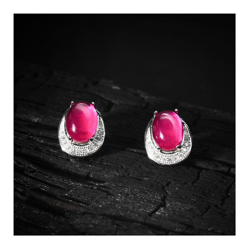 jsaj Silver 925 Sterling Silver Ruby stone Studds Tops Zercon Stone Studded Tiny Zercon Micro Setting of Stones Platinum Polish Studd For Womens or Girls