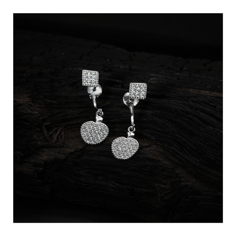 jsaj Silver 925 Sterling Silver Double Design Studds Tops Zercon Stone Studded Tiny Zercon Micro Setting of Stones Platinum Polish Studd For Womens or Girls