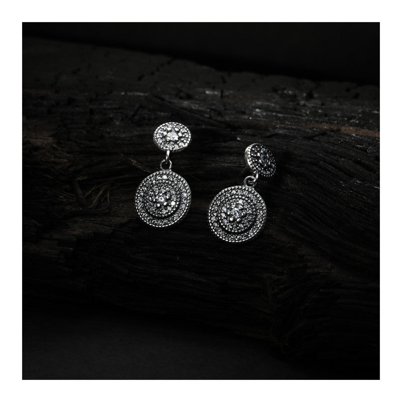 jsaj Silver 925 Sterling Silver Double Circle Studds Tops Zercon Stone Studded Tiny Zercon Micro Setting of Stones Platinum Polish Studd For Womens or Girls