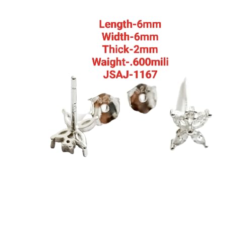 JSAJ 925 Sterling Silver Marquise Flower Design Studds Tops Zercon Stone Studded Tiny Zercon Micro Setting of Stones Rodinum Polish Studd For Womens or Girls