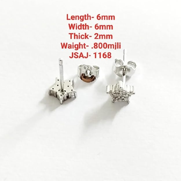 JSAJ 925 Sterling Silver Like A Star Design Studds Tops Zercon Stone Studded Tiny Zercon Micro Setting of Stones Rodinum Polish Studd For Womens or Girls