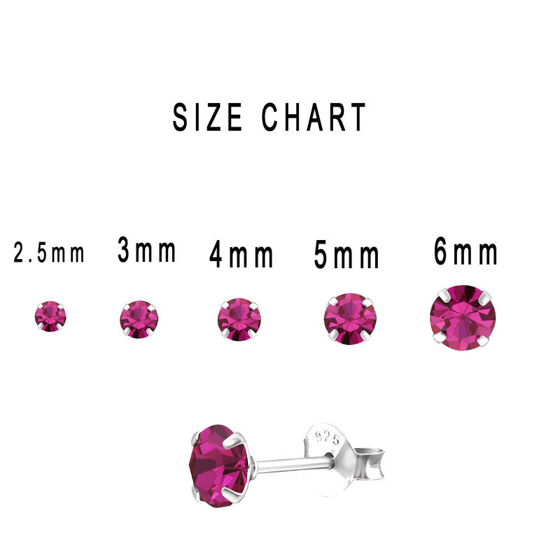JSAJ 925 sterling silver Round Ruby stone studs, available in sizes from 2.5 to 6 mm, perfect for girls and women
