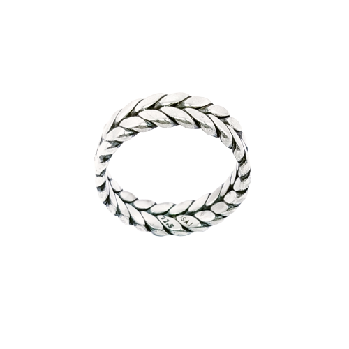 JSAJ THICK LEAF DESIGN BAND RING IN 925 STERLING SILVER