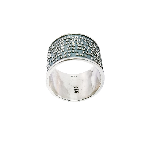 JSAJ THICK DESIGN BAND RING WITH CROSS AND WORDS WRITTEN IN 925 STERLING SILVER