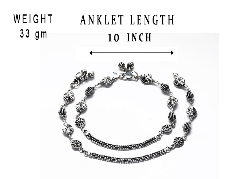 JSAJ Silver 925 Sterling Silver DHAULAK & Spiral Anklet for Womens Girls handmade Anklet Payal