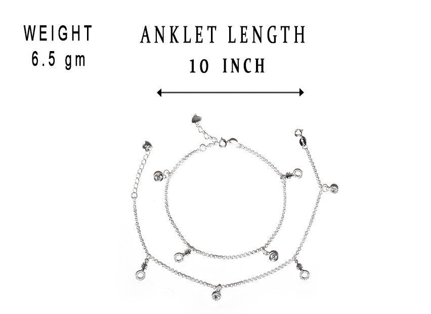 JSAJ Silver 925 Sterling Silver Stone Charm Anklet for Womens Girls handmade Anklet Payal