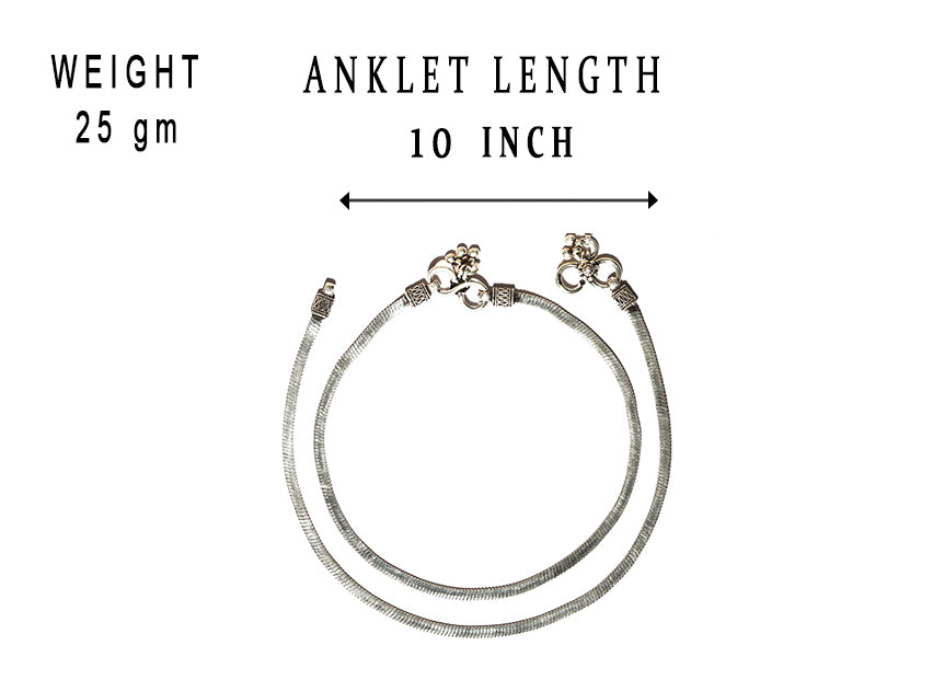 JSAJ Silver 925 Sterling Silver Flat OXIDISED Anklet for Womens Girls handmade Anklet Payal