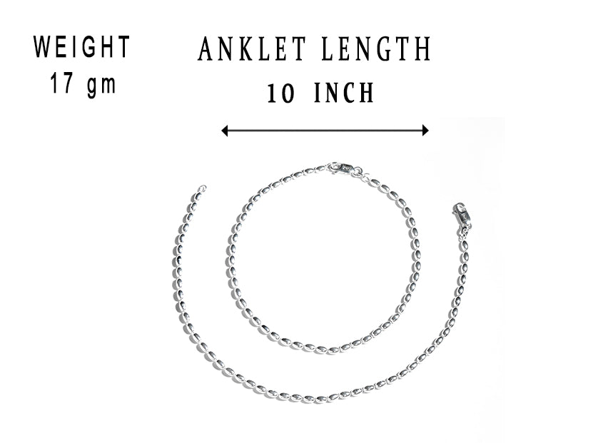 JSAJ Silver 925 Sterling Silver Rice Chain Anklet for Womens Girls handmade Anklet Payal