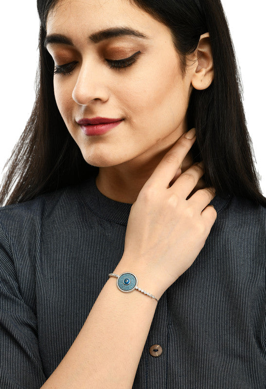 JSAJ EVIL EYE Bracelet 92.5 Sterling Silver Evil eye bracelets with very small turquoise stones adjustable bracelet for Girls Women's
