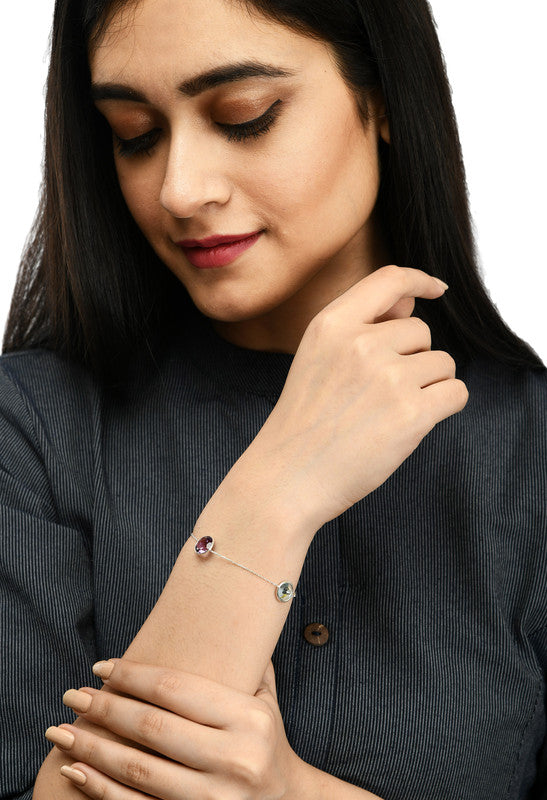 JSAJ 92.5 Sterling Silver Gents Bracelet Link Bracelet Platinum Plating Bracelet Gents Stones Bracelet For Mens and Boys