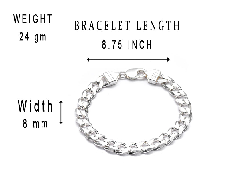 JSAJ 92.5 Sterling Silver Gents Bracelet Carab Chain Bracelet Chain Bracelet for Mens and Boys