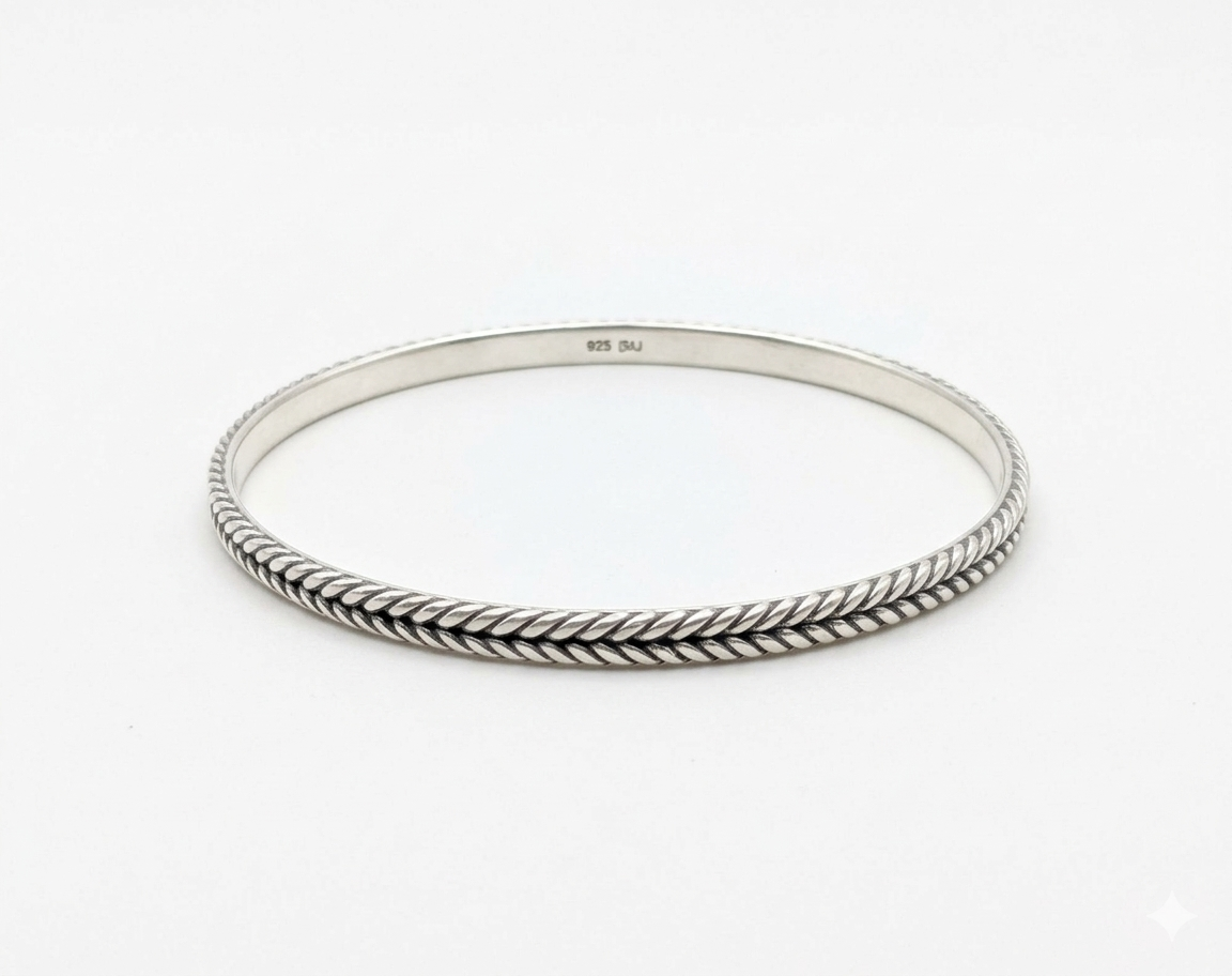 JSAJ 925 sterling silver plain leaf design oxidized bangles churi, thick silver, unbreakable and durable, perfect for girls and women