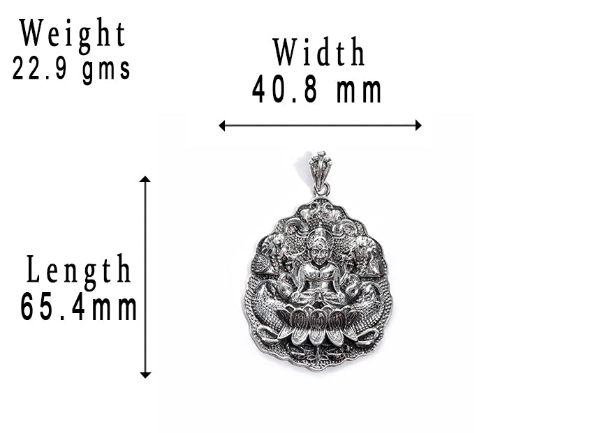 JSAJ Silver 925 Sterling Silver GOD PENDENT LOCKET LAXMI JI WITH LOTUS UNISEX PENDENT for Good Health and Wealth