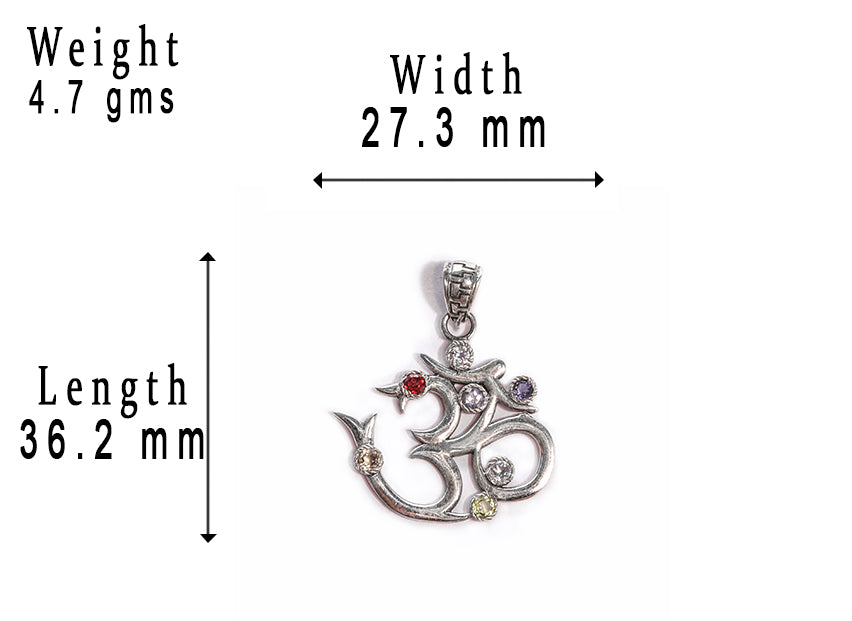 JSAJ Silver 925 Sterling Silver OM PENDENT LOCKET OM WITH STONES UNISEX PENDENT for Good Health and Wealth