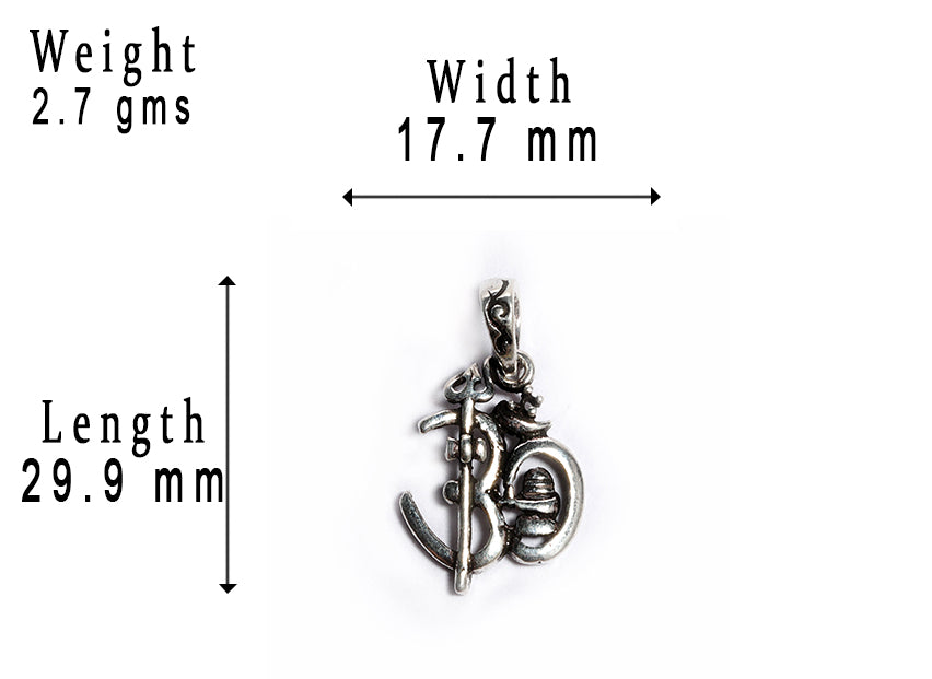 JSAJ Silver 925 Sterling Silver OM PENDENT LOCKET OM WITH TRISHUL OR SHIVLING UNISEX PENDENT for Good Health and Wealth