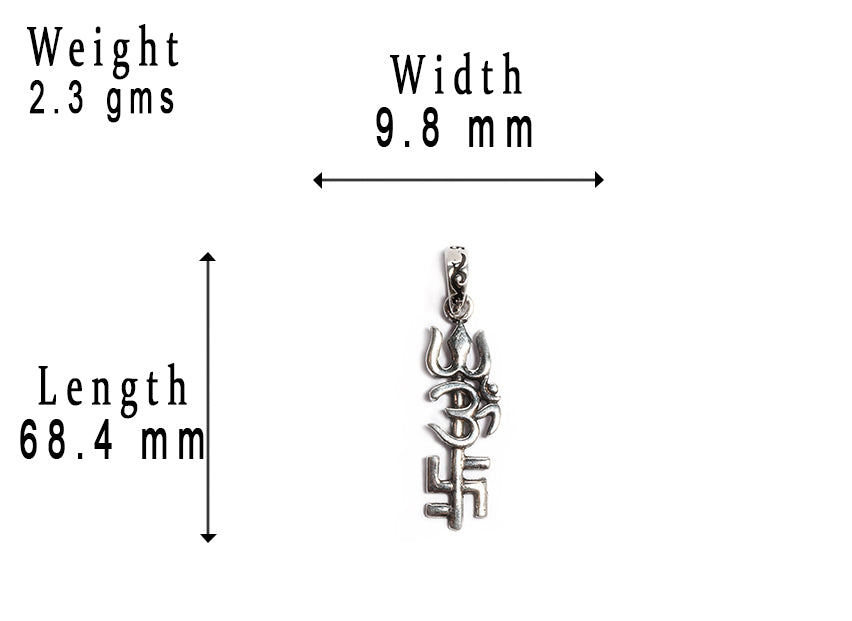 JSAJ Silver 925 Sterling Silver OM PENDENT LOCKET OM WITH TRISHUL SWASTIK OR SUBH-LABH LOCKET for Good Health and Wealth