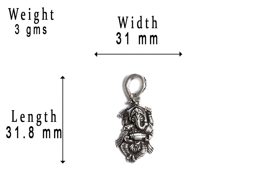 JSAJ Silver 925 Sterling Silver GOD PENDENT LOCKET GANESH JI GANPATI JI BAPA MORIYA IN MEDIUM SIZE UNISEX PENDENT for Good Health and Wealth