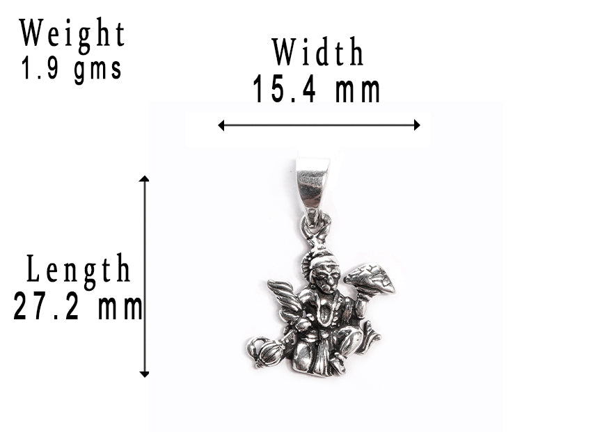 JSAJ 925 Sterling silver Hanuman ji Pendant Maruti in medium size God Pendant Lord Bajrangi Bali locket for Good Health and Wealth