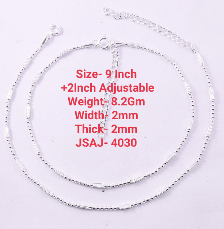 JSAJ 925 STERLING SILVER CLIPPING BALL CHAIN WITH PIPE ANKLET FOR GIRLS AND WOMENS