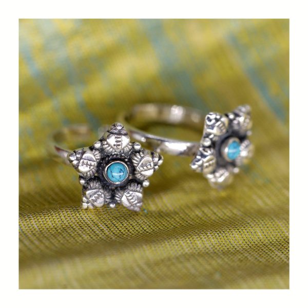 JSAJ TOERING CHUTKI BICHIYA TURQUOISE/FIROZA STONE IN STERLING SILVER FOR GIRLS AND WOMEN'S IN PURE SILVER PINKI STONE TOERING IS COMFORTABLE DURABLE AND UNBREAKABLE