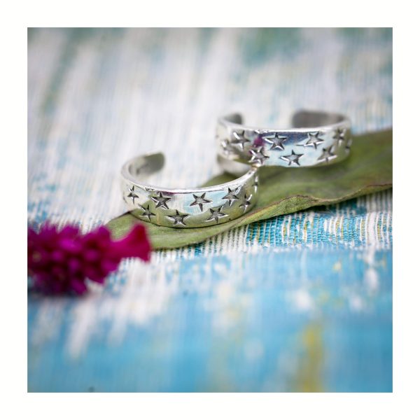 JSAJ STAR EMBOSSED TOERING CHUTKI BICHIYA 925 STERLING THICK SILVER BAND TOERING THICK SILVER UNBREAKABLE COMFORTABLE DURABLE FOR GIRLS AND WOMEN'S IN PURE SILVER