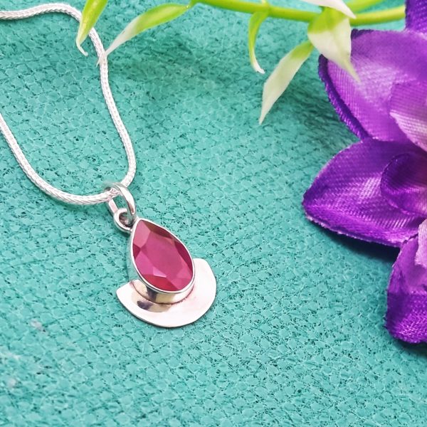 RUBY STONE SIMPLE DESIGN PAAN SHAPE IN 925 STERLING SILVER FOR GIRLS AND WOMEN'S