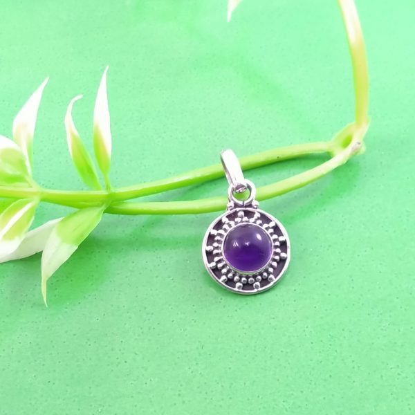 AMETHYST ROUND SHAPE RAWA WORK PENDANT IN 925 STERLING SILVER FOR GIRLS AND WOMEN'S