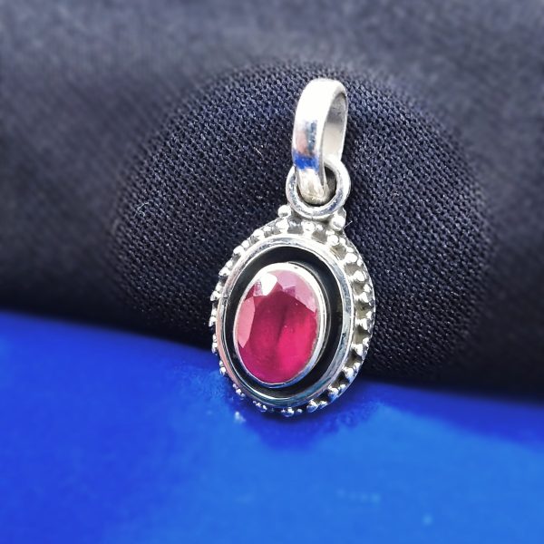 RUBY OVAL SHAPE RAWA WORK PENDANT IN 925 STERLING SILVER FOR GIRLS AND WOMEN'S