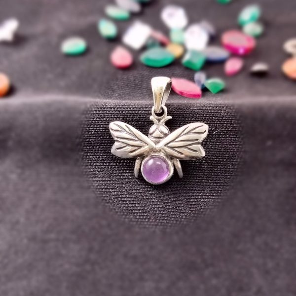 DRAGON FLY PENDANT WITH AMETHYST STONE IN 92.5% STERLING SILVER