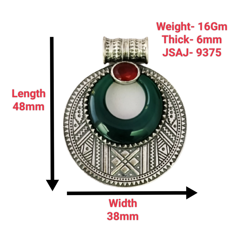 TUAREG STYLE ROUND SHAPE WITH GREEN ONYX AND RUBY STONE IN 925 STERLING SILVER - Image 3