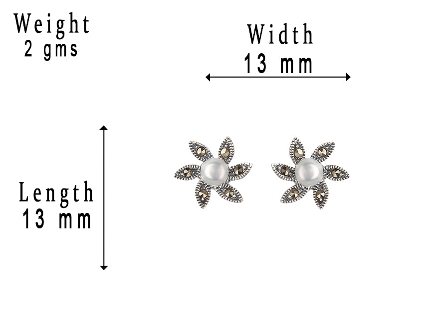 JSAJ 92.5 Sterling Silver genuine silver tops studds Pearl tops with marcasite earing for Girls and Womens