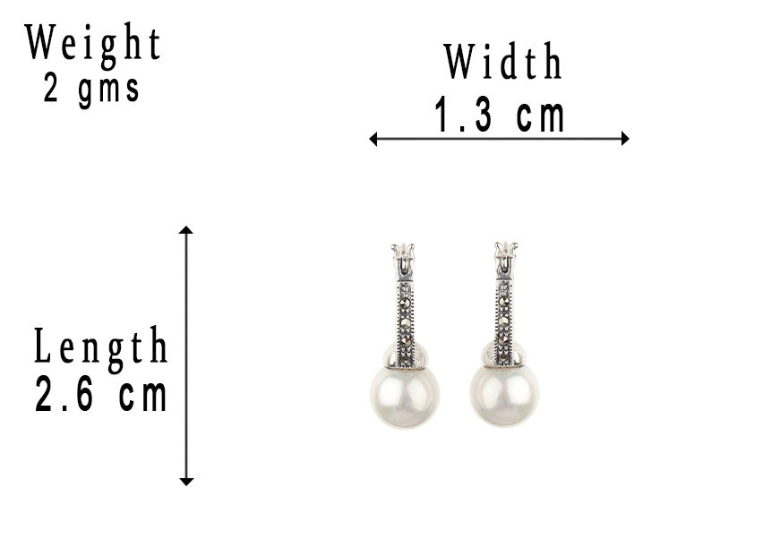 JSAJ 92.5 Sterling Silver genuine silver DYNA BAALI bali with pearl with marcasite earing for Girls and Womens