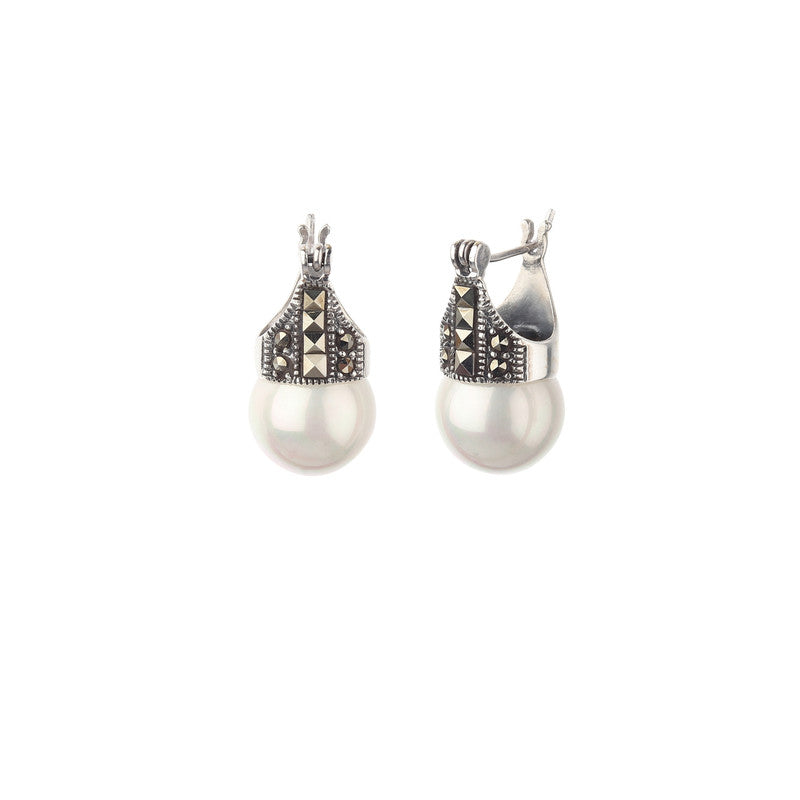 JSAJ 92.5 sterling Silver genuine silver DYNA BAALI with pearl with marcasite earing for Girls and Womens