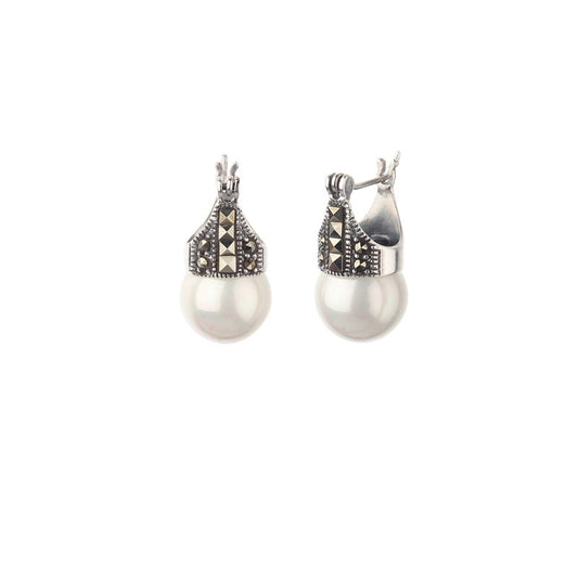JSAJ 92.5 sterling Silver genuine silver DYNA BAALI with pearl with marcasite earing for Girls and Womens