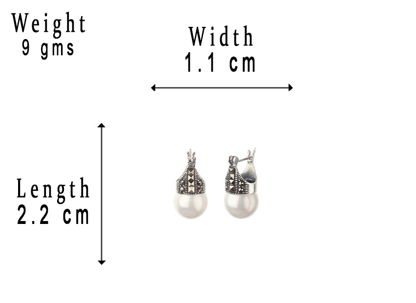 JSAJ 92.5 sterling Silver genuine silver DYNA BAALI with pearl with marcasite earing for Girls and Womens