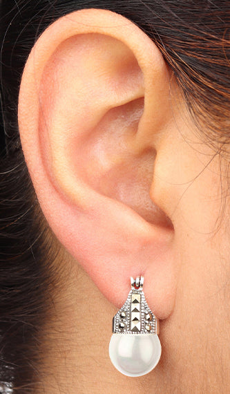 JSAJ 92.5 sterling Silver genuine silver DYNA BAALI with pearl with marcasite earing for Girls and Womens