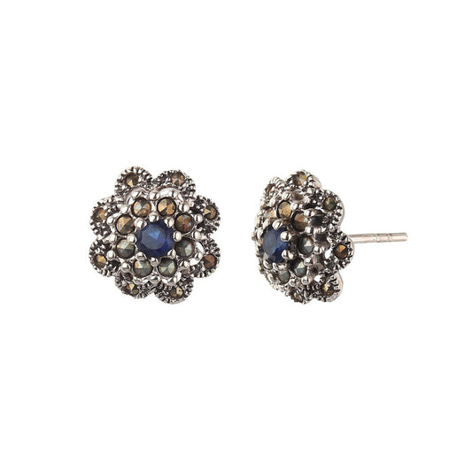 JSAJ 92.5 sterling Silver genuine silver tops studds sapphire stone with marcasite for Girls and Womens