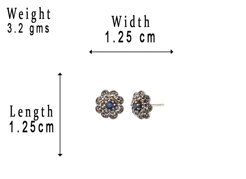 JSAJ 92.5 sterling Silver genuine silver tops studds sapphire stone with marcasite for Girls and Womens