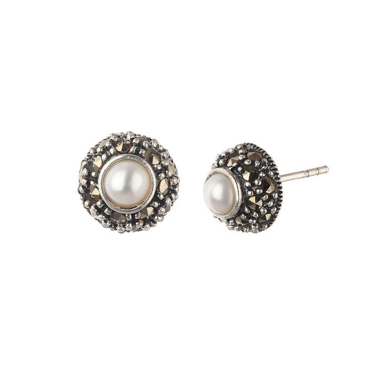 JSAJ 92.5 sterling Silver genuine silver tops studds pearl tops with marcasite earing for Girls and Womens