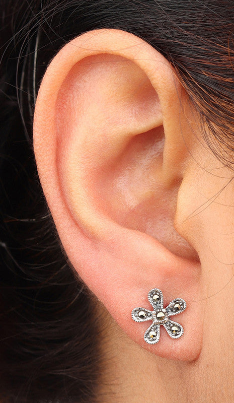 JSAJ 92.5 sterling Silver genuine silver tops with marcasite studds with marcasite earing for Girls and Womens
