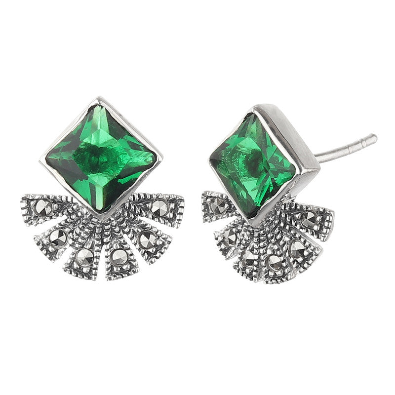 JSAJ 925 Silver Sterling silver emerald fan with MARCASTIE STUDD TOPS for Girls and Womens